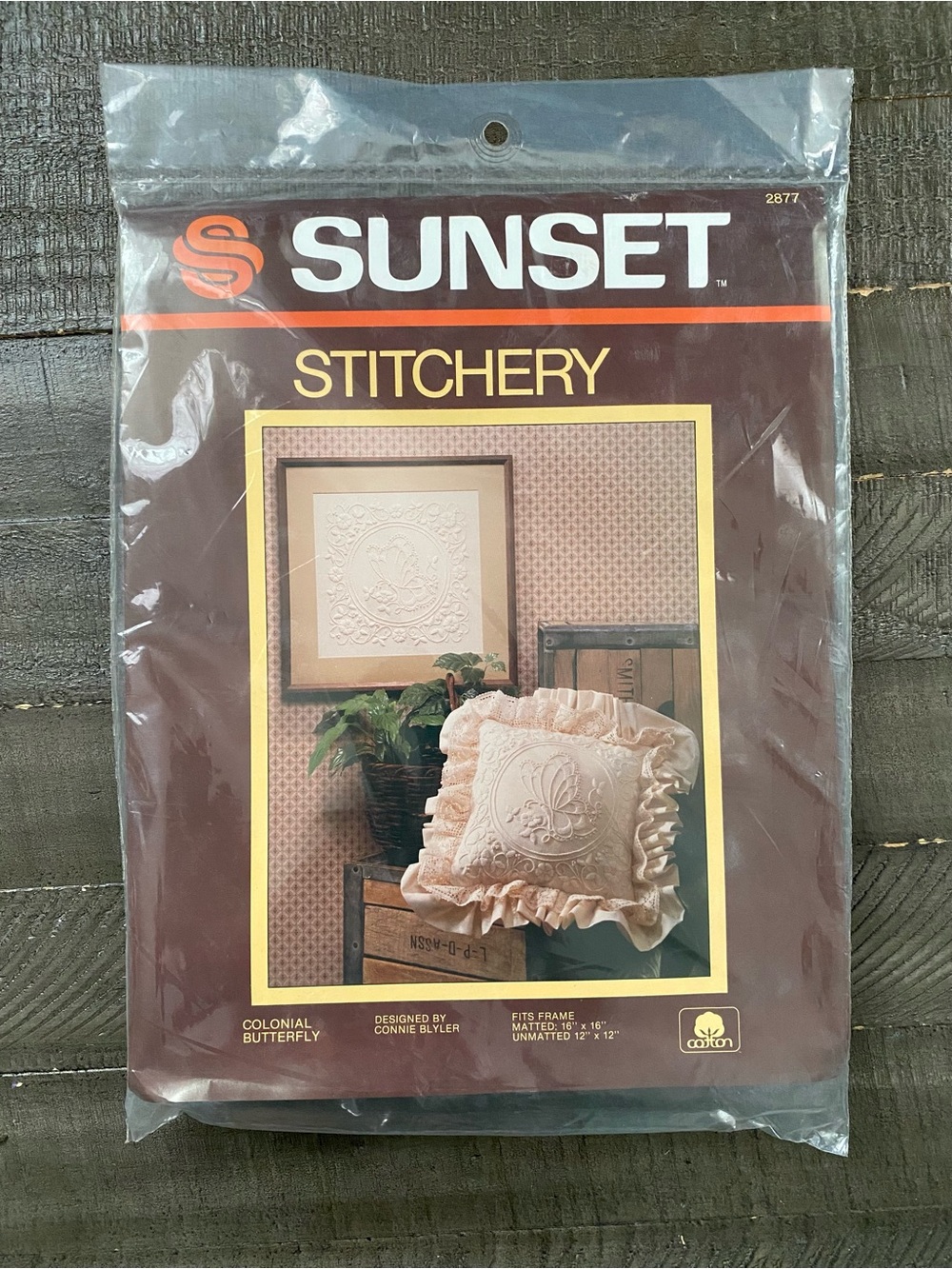 Vintage 1980s Sunset Colonial Butterfly Picture/Pillow Top Embroidery Kit #2877